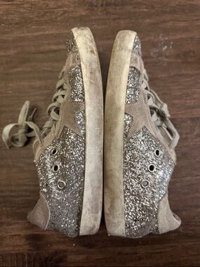 Golden Goose Taupe Glitter Lace-Up Sneakers
